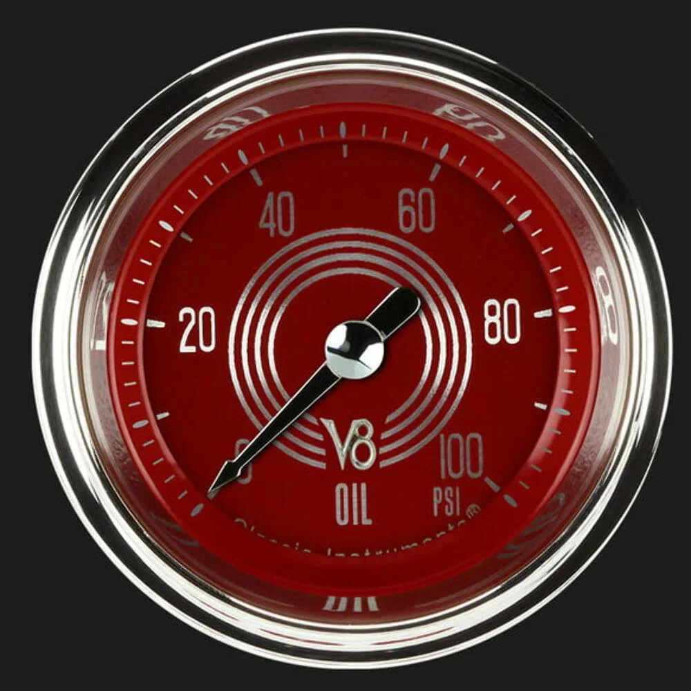 V8 Red Steelie 2 1_8_ Oil Pressure Gauge V8RS181SHC